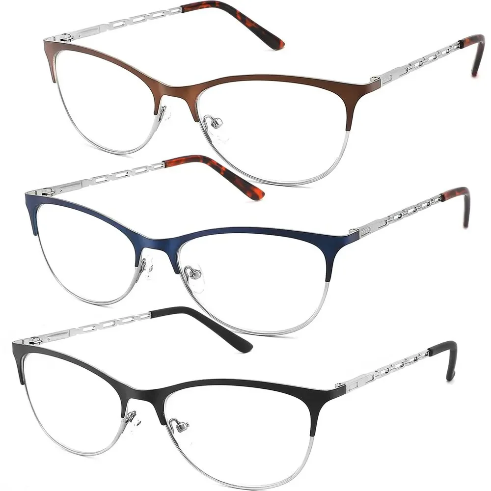 3 pack, Reading Glasses for Women, Cateye Blue Light (+1.00)
